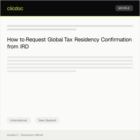 Document preview: Global Tax Residency Confirmation / Whakau i te noho wāhitau me te Tāke ao — International, New Zealand