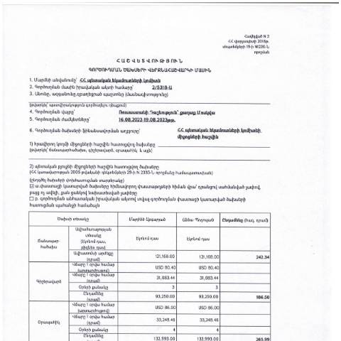 Document preview: Հաշվետվություն՝ 2023թ․ օգոստոսի 16-ից 19-ը Ռուսաստանի Դաշնություն (քաղաք Մոսկվա) գործուղման ծախսերի վերջնահաշվարկի մասին — Հաշվետվություն (rapport), Հայաստան