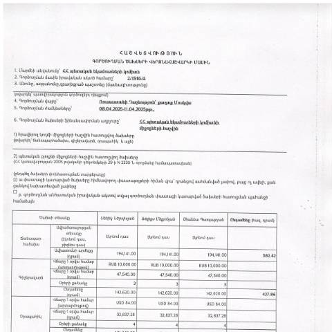Document preview: Հաշվետվություն՝ 2025թ․ ապրիլի 8-ից 11-ը Ռուսաստանի Դաշնություն (ք․ Մոսկվա) գործուղման ծախսերի վերջնահաշվարկի մասին — Հաշվետվություն (rapport), Հայաստան