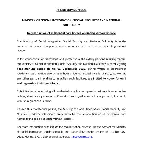 Document preview: PRESS COMMUNIQUE_14July2025 — Notice / Circular, Mauritius (CERFA n°PRESS-COMMUNIQUE_14July2025)