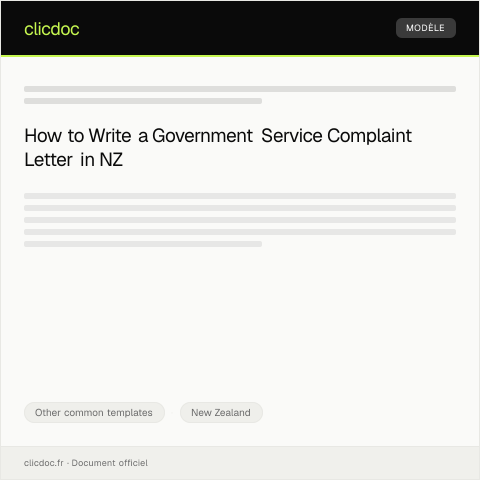Document preview: Government Service Complaint / Tūtohinga mō te Ratonga Kāwanatanga — Other common templates, New Zealand
