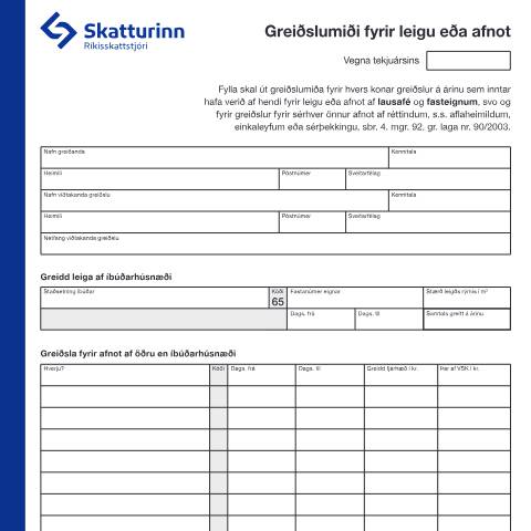 Document preview: Greiðslumiði. — Einstaklingar, Ísland (CERFA n°RSK 2.02)