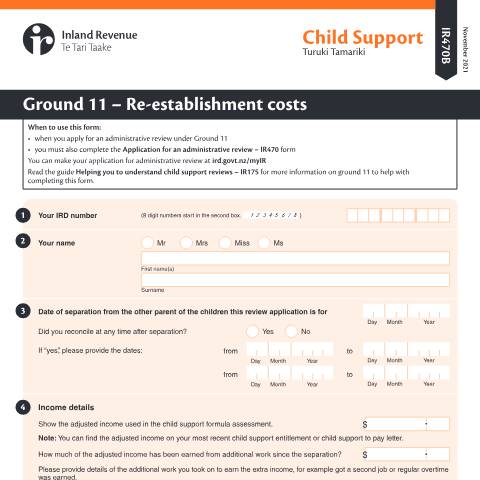 Document preview: Ground 11 – Re-establishment costs — Child support, New Zealand (CERFA n°IR470B)