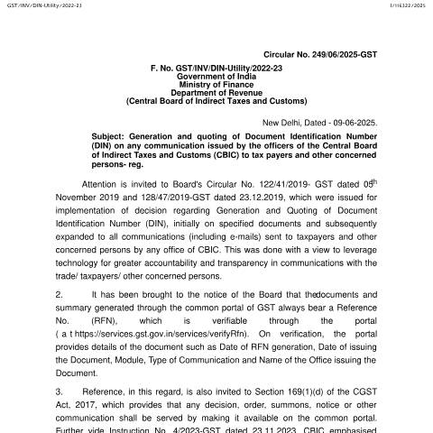 Document preview: Circular No 249 2025 — gst_circular, India (CERFA n°Circular-No-249-2025)