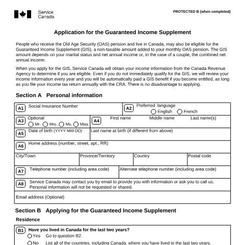 Document preview: Application for the Guaranteed Income Supplement — Income Security Programs, Canada (CERFA n°ISP3025)
