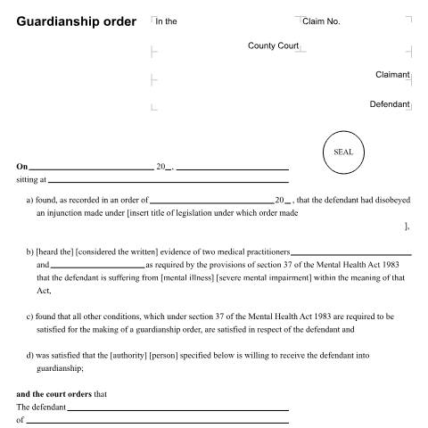 Document preview: Guardianship Order: Form N142 — HM Courts & Tribunals Service, United Kingdom