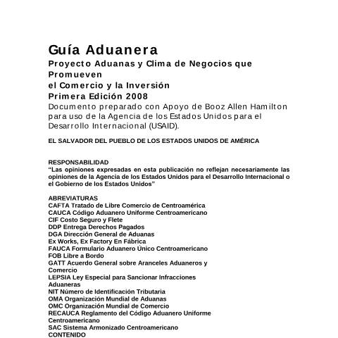 Vista previa del documento Guía aduanera — Guía / Instructivo, El Salvador (CERFA n°PMHDC8310)