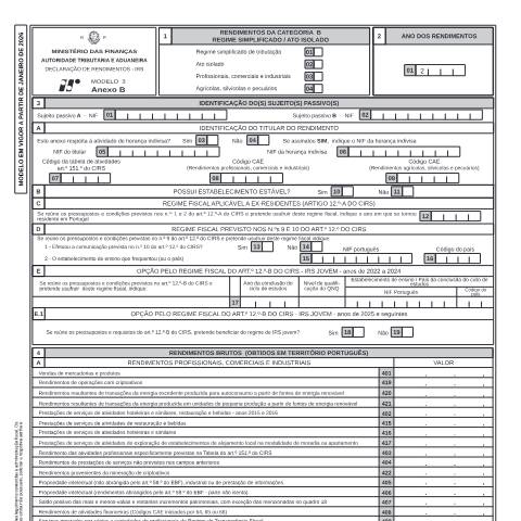 Pré-visualização do documento Anexo B - Rendimentos da categoria B - Regime Simplificado / Ato Isolado — IRS, Portugal