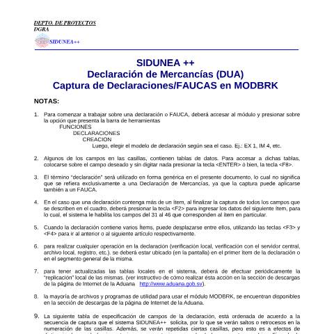 Vista previa del documento Captura de datos de la Declaración en MODBRK — Manual, El Salvador (CERFA n°PMHDC8300)