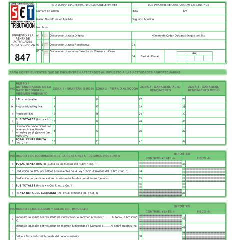 Vista previa del documento Formulario Nº 847 — Declaraciones Juradas, Paraguay (CERFA n°F847)