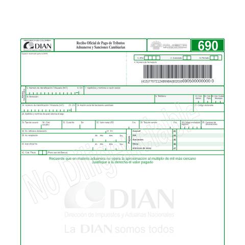 Vista previa del documento Recibo oficial de pago de tributos 2005 — Año 2005, Colombia (CERFA n°F690-2005)