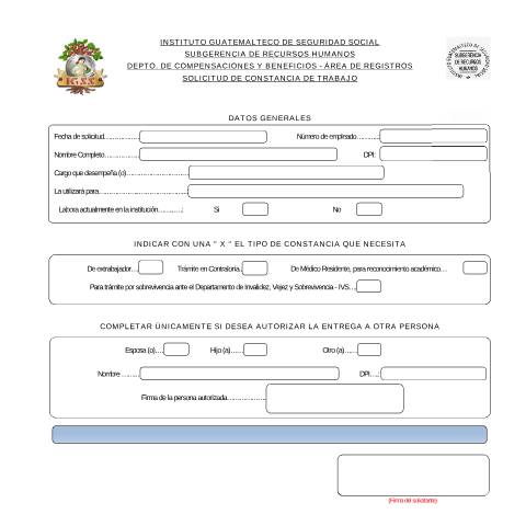 Vista previa del documento rrhh3 — IGSS - Formularios, Guatemala (CERFA n°RRHH-3)