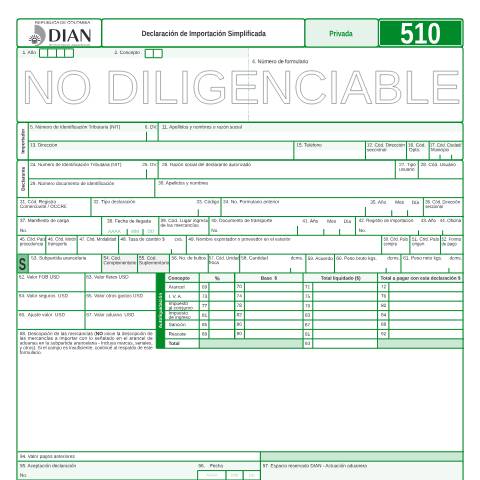 Vista previa del documento Declaración de Importación Simplificada — Año 2009, Colombia (CERFA n°F510-2009)