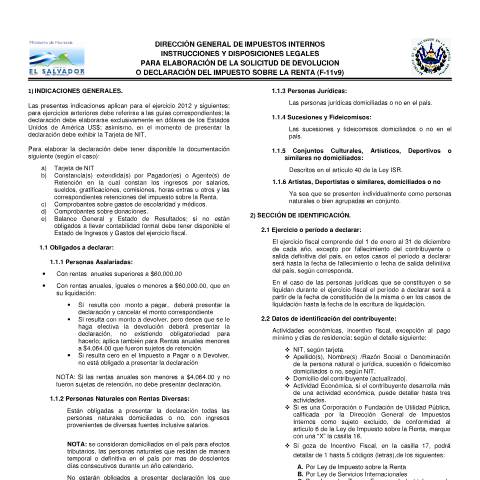 Vista previa del documento Guía para elaborar la declaración del impuesto sobre la renta del ejercicio 2012 en adelante. — Guía / Instructivo, El Salvador (CERFA n°PMHDC8220)