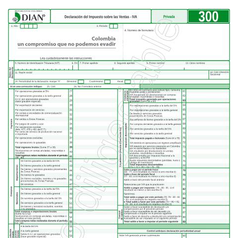 Vista previa del documento Declaración del Impuesto sobre las Ventas - IVA — Año 2016, Colombia (CERFA n°F300-2016)