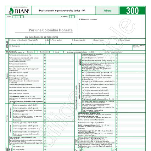 Vista previa del documento Declaración del Impuesto sobre las Ventas – IVA - Resolución 12 de febrero 7 y Resolución 16 de marzo 7 de 2019 — Año 2019, Colombia (CERFA n°F300-2019)