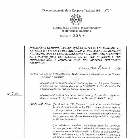 Vista previa del documento Decreto N° 3349-20 — Isc, Paraguay