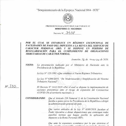 Vista previa del documento Decreto N° 3457-20 — Irp, Paraguay