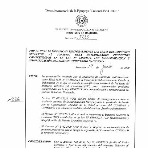 Vista previa del documento Decreto N° 3735-2020 — Isc, Paraguay