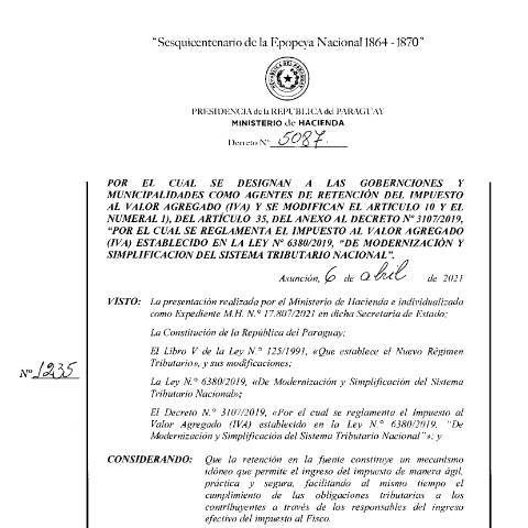 Vista previa del documento Decreto N° 5087-2021 — Iva, Paraguay