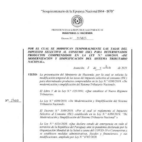 Vista previa del documento Decreto N° 5585-2021 — Isc, Paraguay