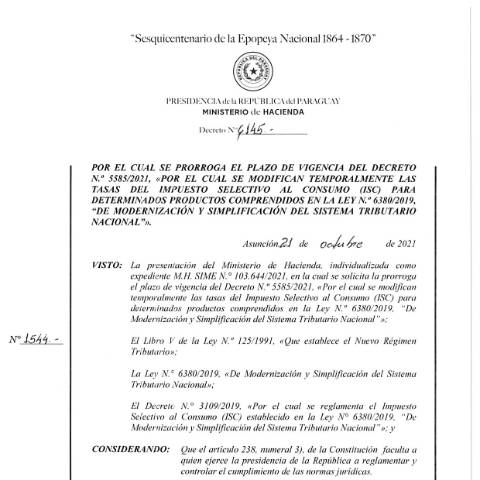 Vista previa del documento Decreto N° 6145-2021 — Isc, Paraguay