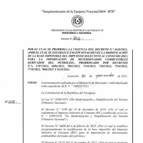 Vista previa del documento Decreto N°8416-2022 — Isc, Paraguay