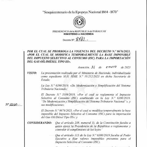 Vista previa del documento Decreto N° 8781-2023 — Isc, Paraguay