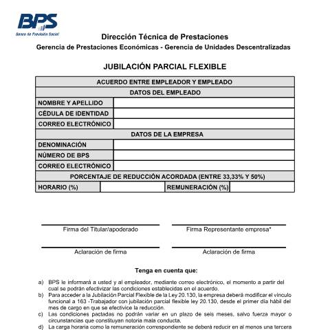 Vista previa del documento Acuerdo con empleador — BPS - Formularios De Pasivos, Uruguay