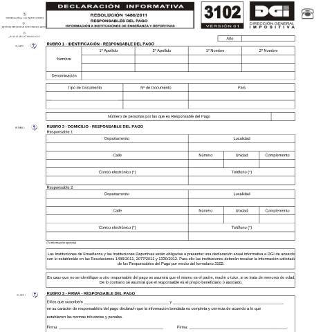 Vista previa del documento Formulario 3102 -Declaración informativa — DGI - Formularios, Uruguay (CERFA n°3102)