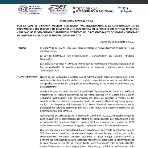 Vista previa del documento RG 94 Medidas administrativas RG N° 90 — Iva, Paraguay