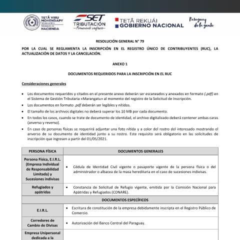 Vista previa del documento ANEXOS RESOLUCION GENERAL N° 79 2021 (1) — Registro Único De Contribuyentes Ruc, Paraguay