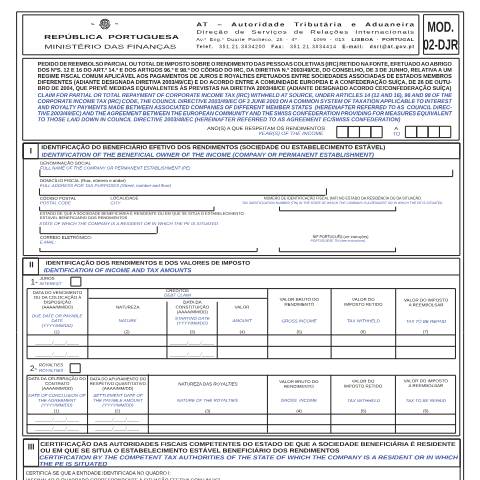 Pré-visualização do documento Mod. 02 -DJR — Directiva Juros e Royalties, Portugal (CERFA n°Modelo 02)