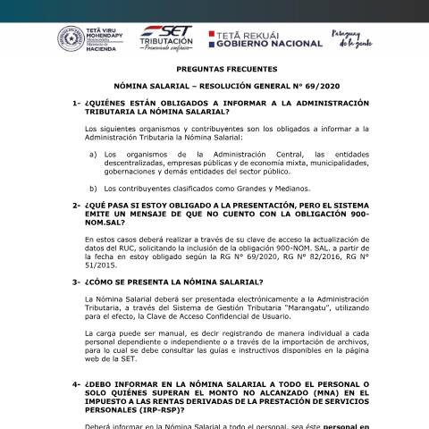 Vista previa del documento Preguntas frecuentes Nómina Salarial RG 69-2020 — Irp, Paraguay