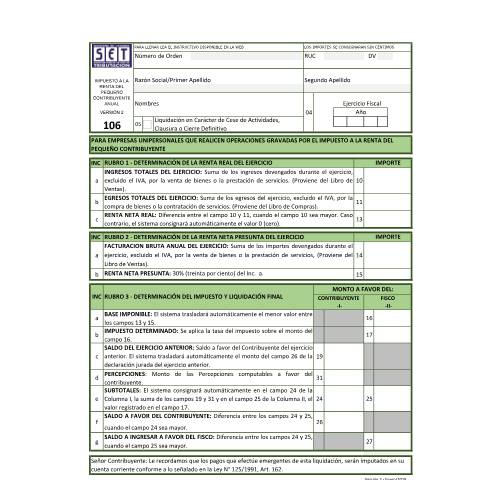 Vista previa del documento Formulario N° 106 Version 2 — Declaraciones Juradas, Paraguay (CERFA n°F106)
