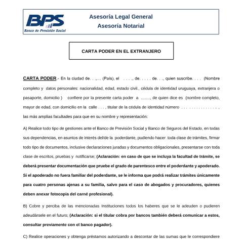Vista previa del documento Carta poder del extranjero — BPS - Formularios De Pasivos, Uruguay