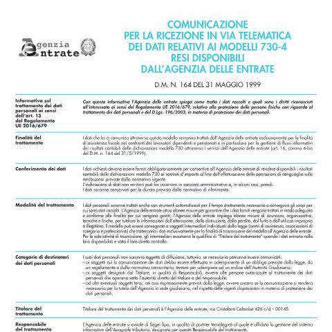 Anteprima documento Flusso modelli 730-4 — Comunicazioni, Italia