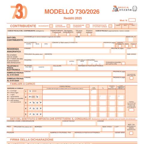 Anteprima documento 730/2026 — Dichiarazioni, Italia (CERFA n°730)