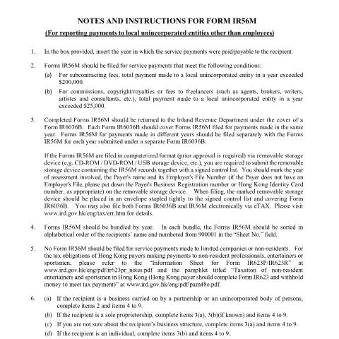 Document preview: Notes and Instructions for Form IR56M(IR6036C) — Employers, Hong Kong SAR China (CERFA n°IR6036C_E)