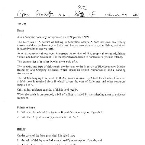 Document preview: TR 265 — Document, Mauritius (CERFA n°TR265)
