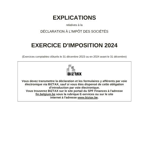 Aperçu du document Explications relatives à la déclaration à l'impôt des sociétés - exercice d'imposition 2024 (PDF, 697.72 Ko) — SPF Finances, Belgique (CERFA n°121-declaration-isoc-explications-2024)