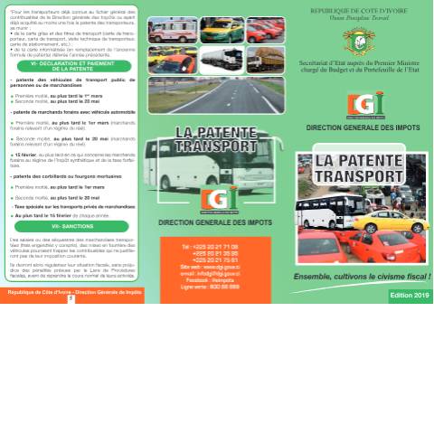 Aperçu du document depliant patente transport — Dépliant, Côte d'Ivoire
