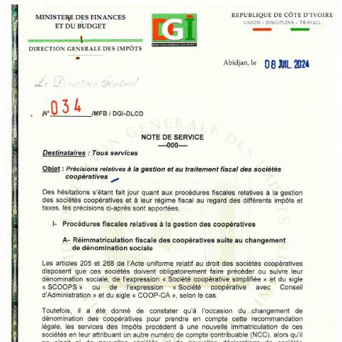 Aperçu du document note service 0034 0001 — Note de service, Côte d'Ivoire