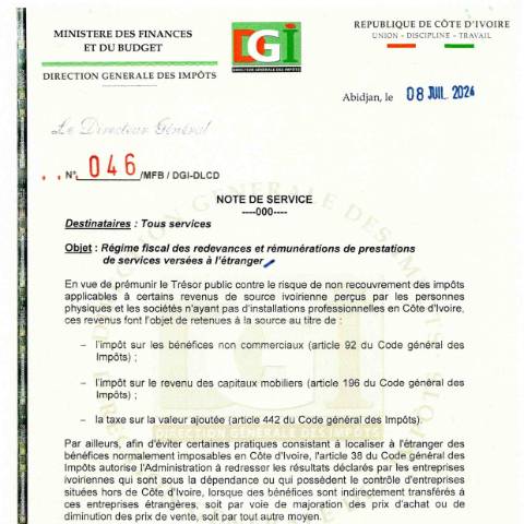 Aperçu du document note service 0046 0001 — Note de service, Côte d'Ivoire