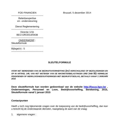 Aperçu du document Sleutelformule vanaf 1 januari 2015 (PDF, 123.79 KB) — FOD Financiën, Belgique (CERFA n°fc2014-0438NL)