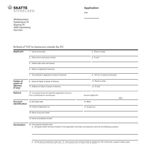 Document preview: Refund of VAT to businesses outside the EU — 31 VAT, Danmark (CERFA n°31.004)
