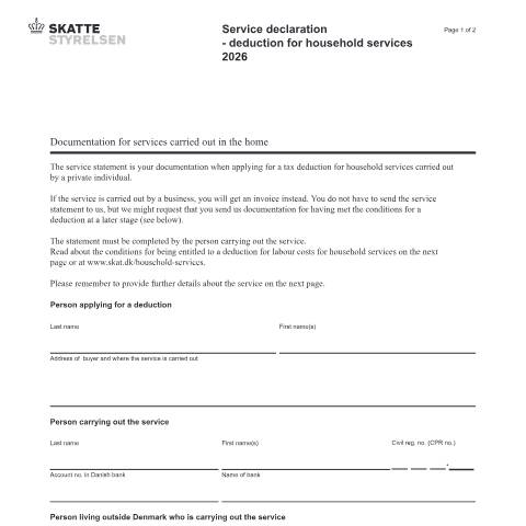 Document preview: Service declaration - deduction for household services — 02 Tax: certificates, Danmark (CERFA n°02.048)