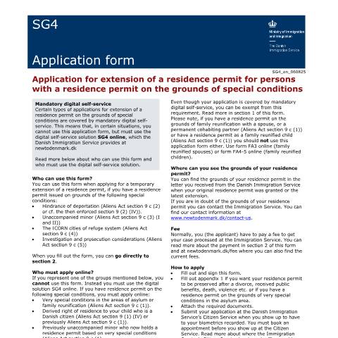 Document preview: SG4 — List of application forms divide by case type — Immigration Service / Application forms – The Danish Immigration Service, Danmark (CERFA n°SG4)