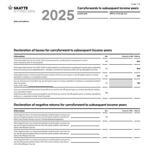 Document preview: 04.055 EN Carryforwards to subsequent income years — 04 Tax: tax return and preliminary income – individuals, Danmark (CERFA n°04.055)