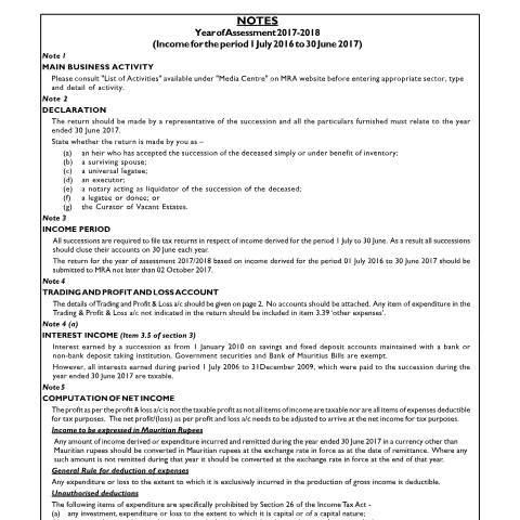 Document preview: 2017 / 2018 — Document, Mauritius (CERFA n°NotesSuccession201718)